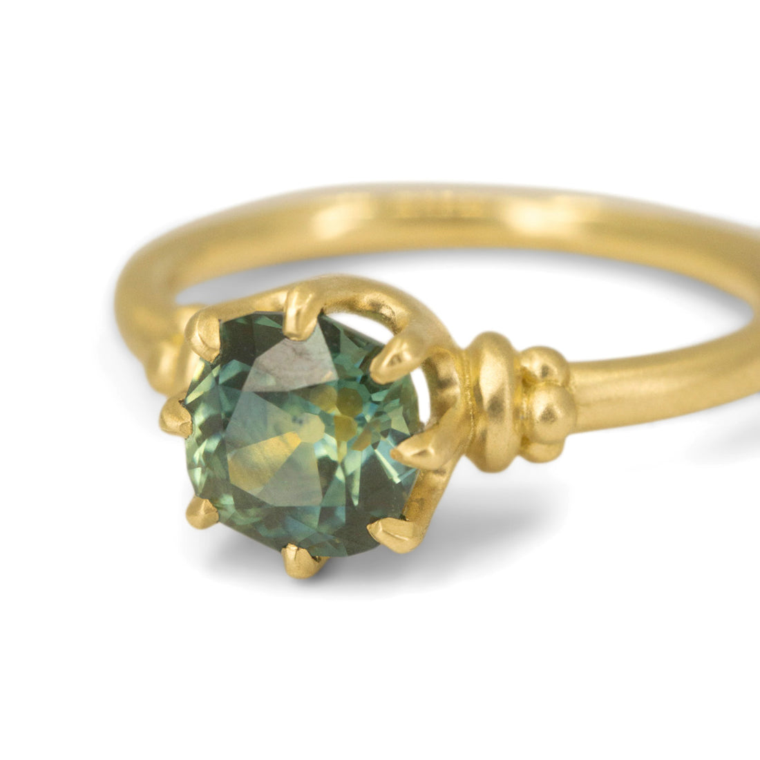 8 Prong Royal Teal Sapphire Solitaire - 1.33CT Old Mine Cut Sapphire