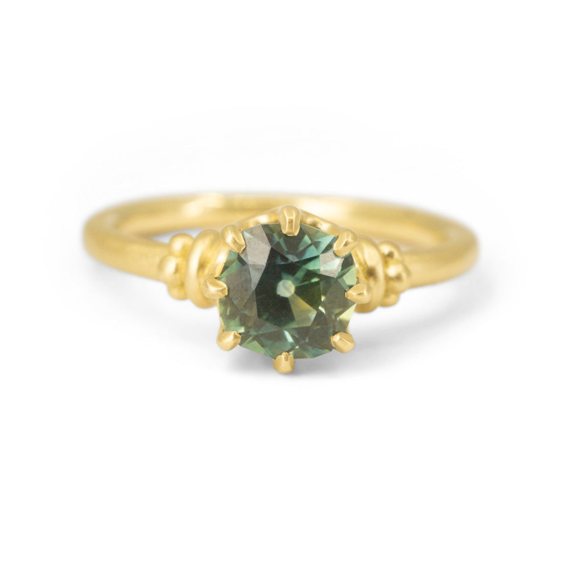 8 Prong Royal Teal Sapphire Solitaire - 1.33CT Old Mine Cut Sapphire