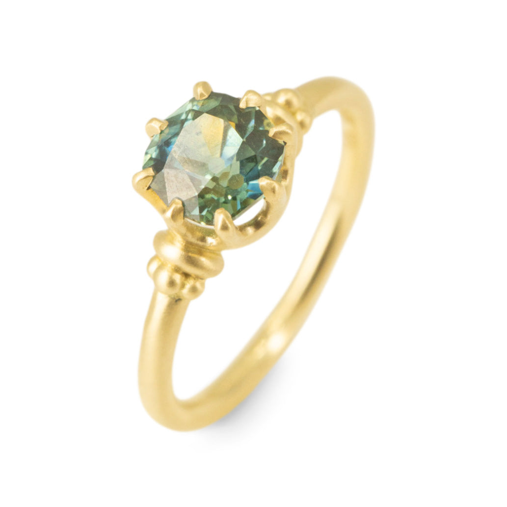 8 Prong Royal Teal Sapphire Solitaire - 1.33CT Old Mine Cut Sapphire