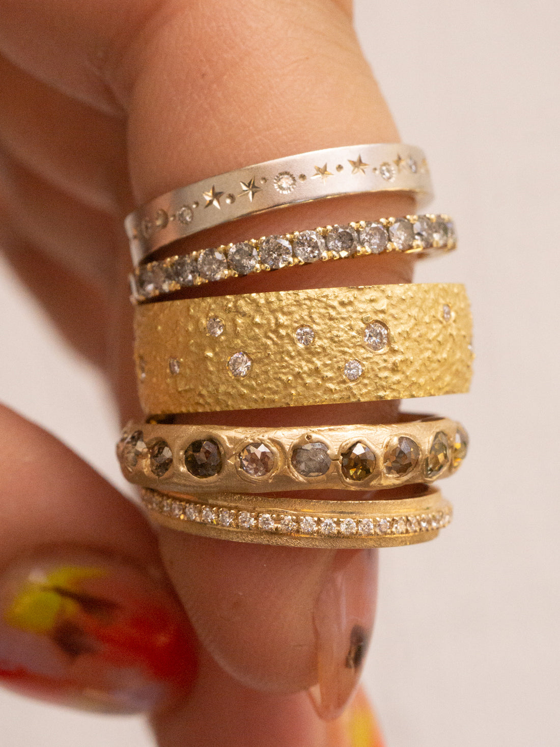 18k Wide Chunky Sand Texture Band- Diamonds