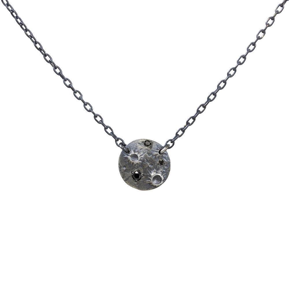 Silver Full Moon Necklace- Black Diamond