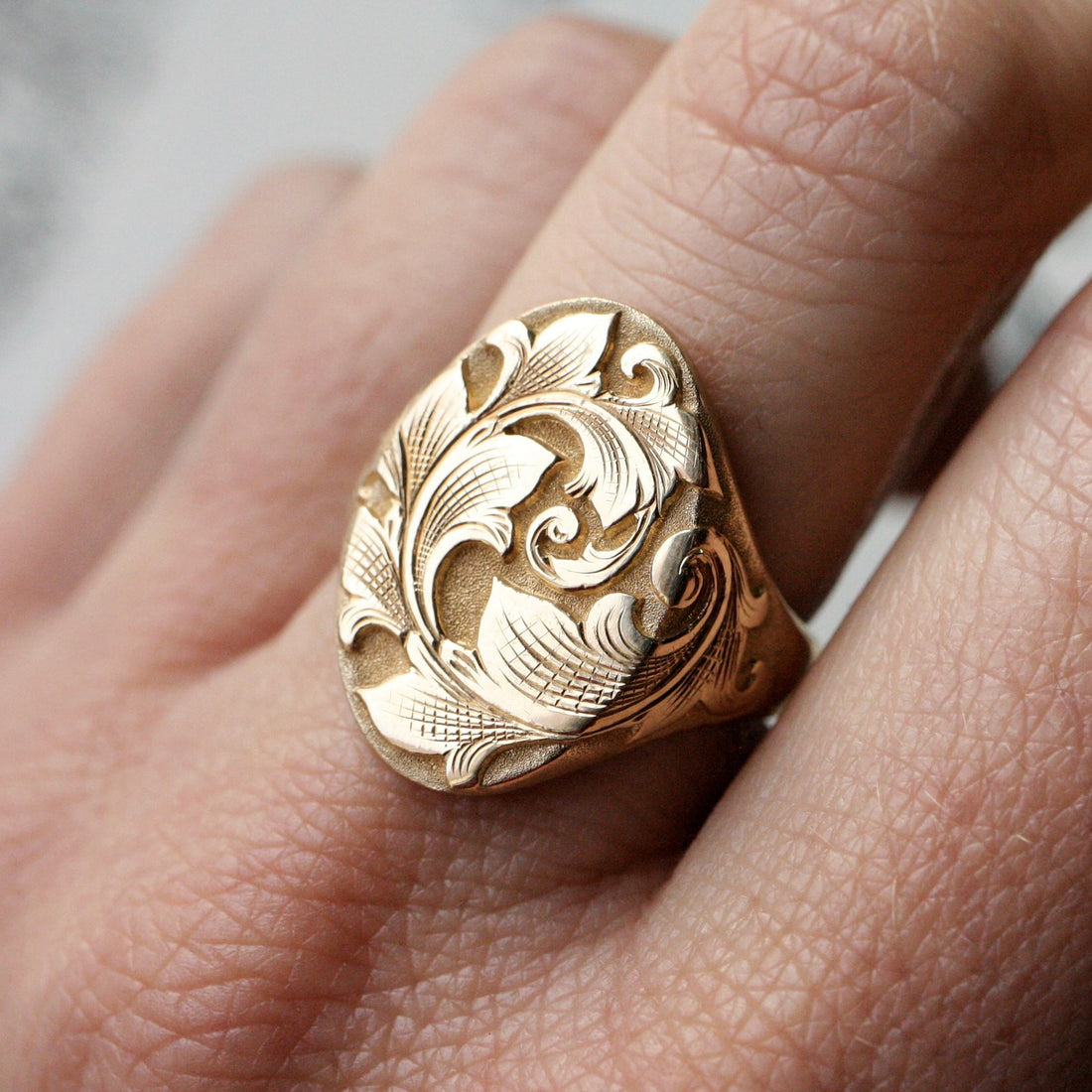 North-South Acanthus Signet Ring - 14k Gold