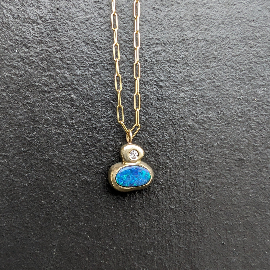 14k Small Australian Opal & Diamond Necklace