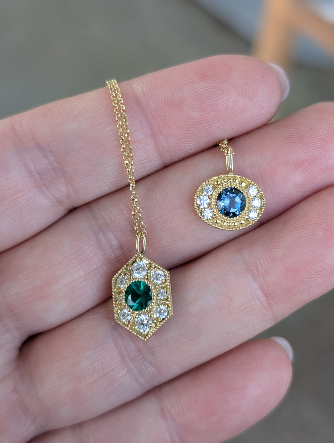 18k Diamond and Emerald Wyatt Necklace- large