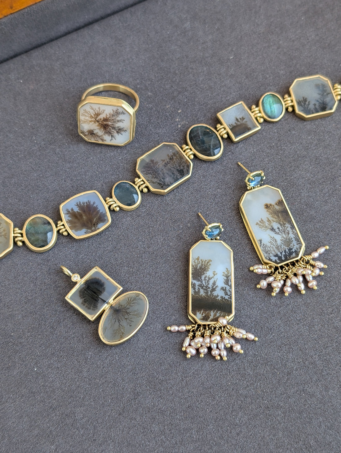 Agate & Aquamarine Dreamscape Earrings - OOAK