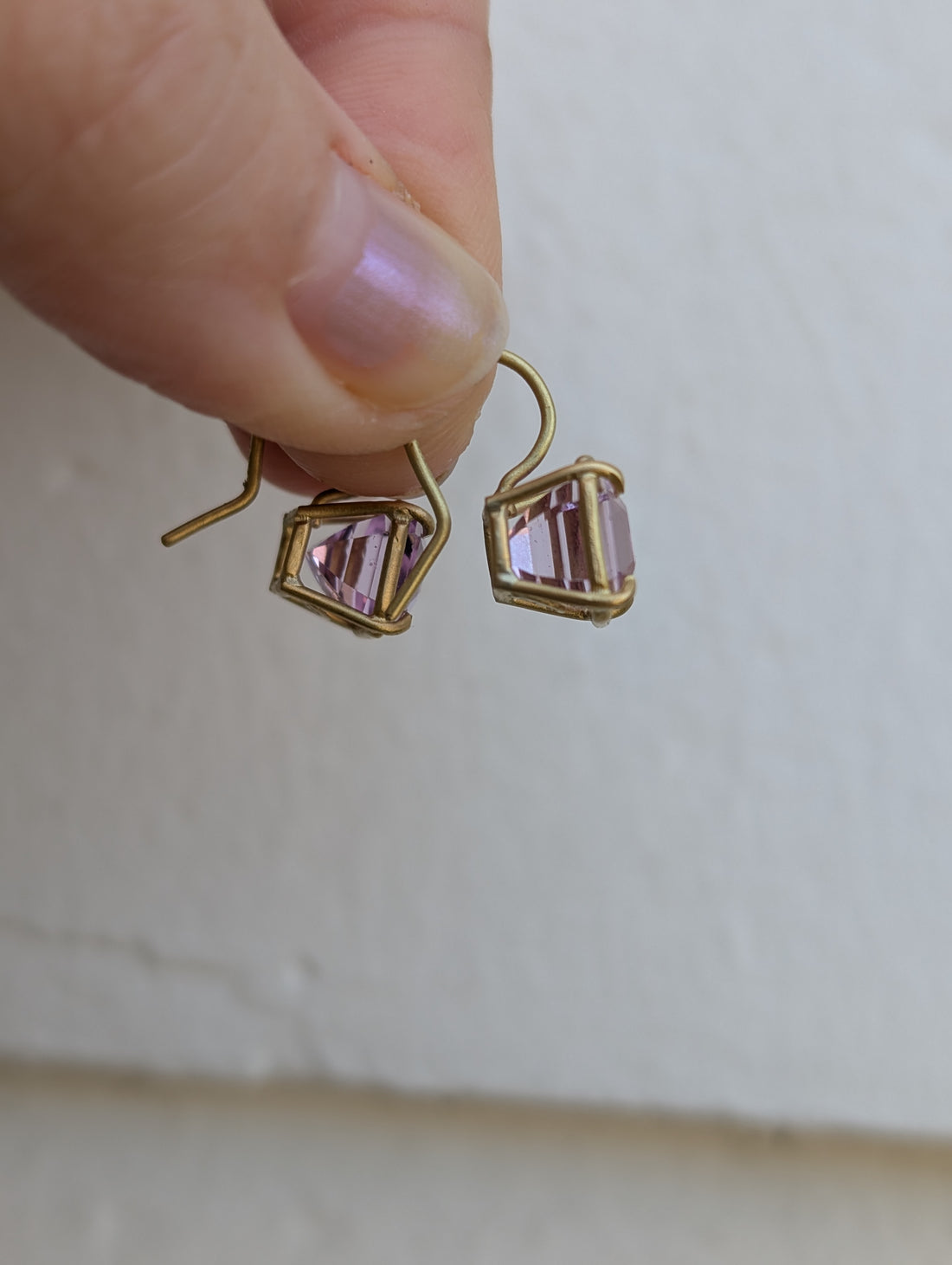 Rectangular Kunzite Basket Earrings - OOAK