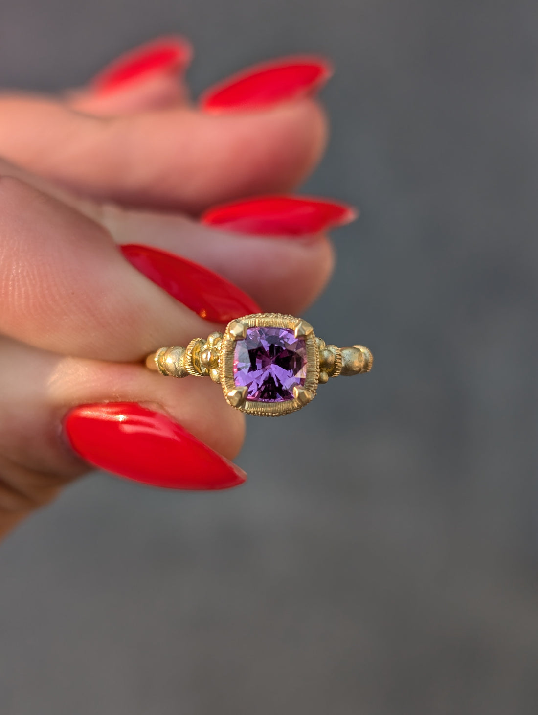Persephone Anam Cara Solitaire- 1.01CT Cushion Cut Sapphire