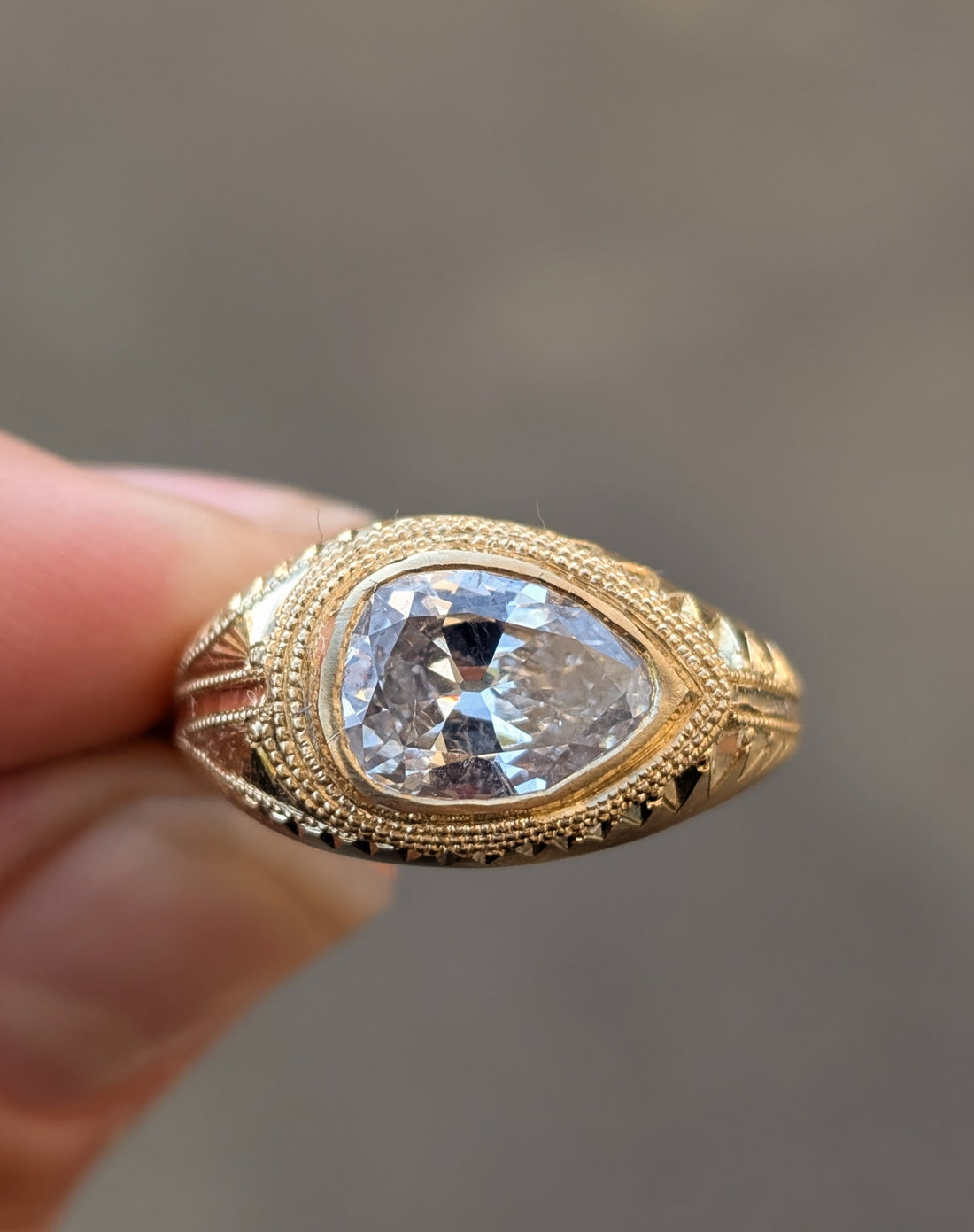 Magna Volta Solitaire- 1.78CT Vintage Pear Diamond