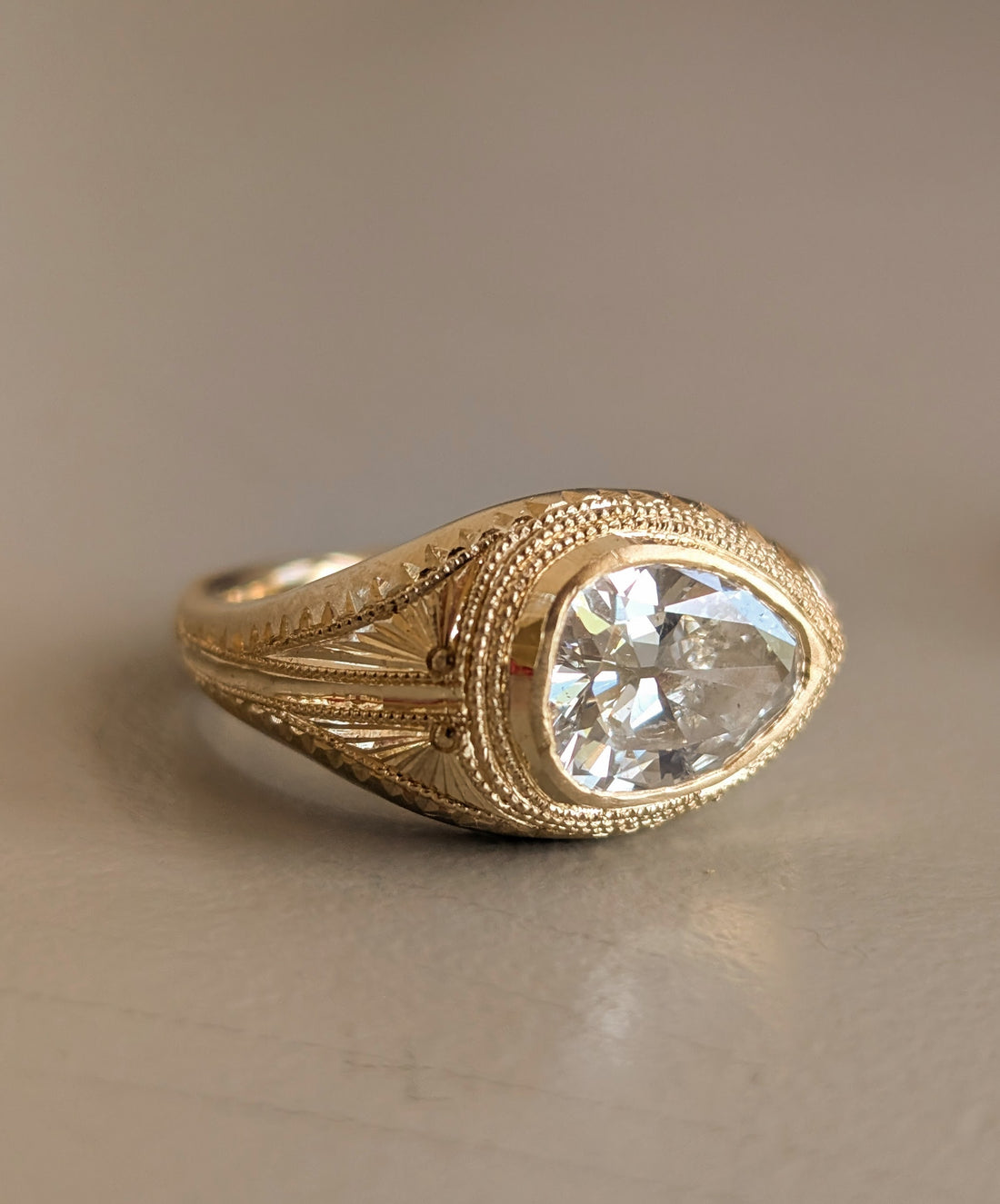 Magna Volta Solitaire- 1.78CT Vintage Pear Diamond