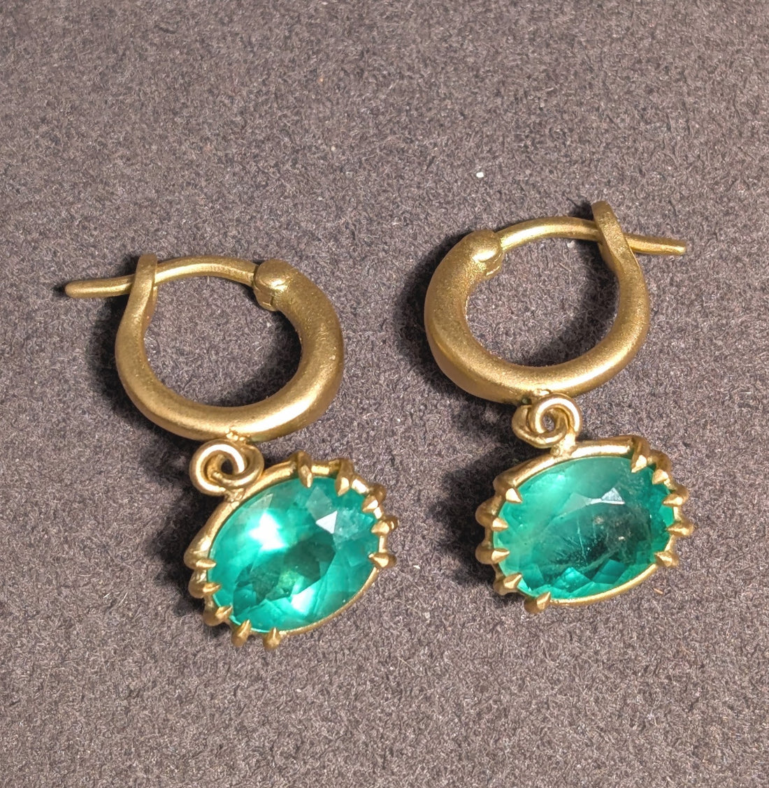 East-West Emerald Hoop Earrings - One of a Kind
