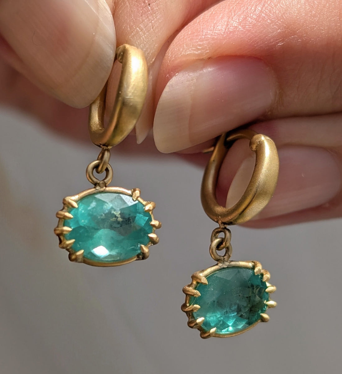 East-West Emerald Hoop Earrings - One of a Kind