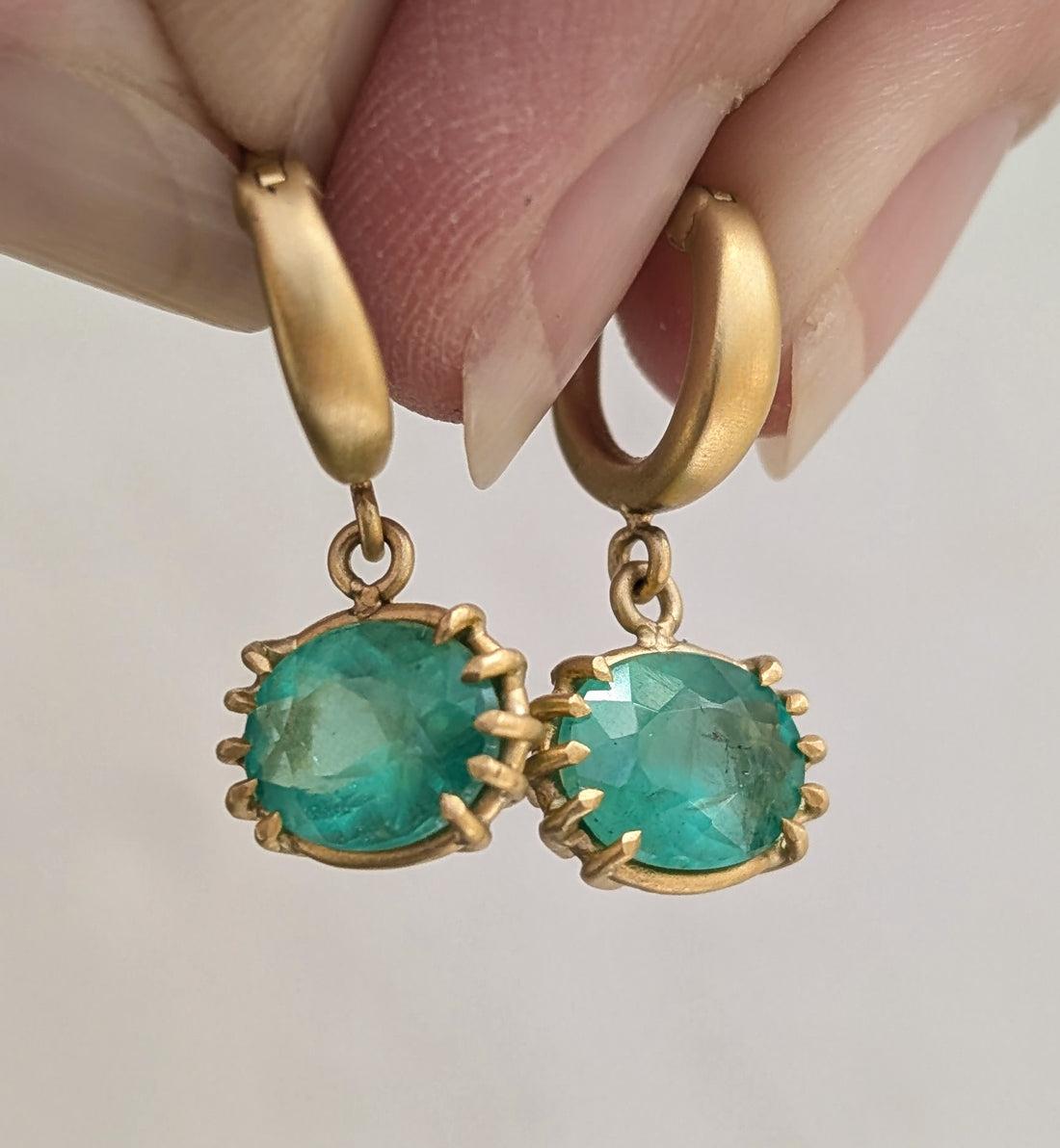 East-West Emerald Hoop Earrings - One of a Kind