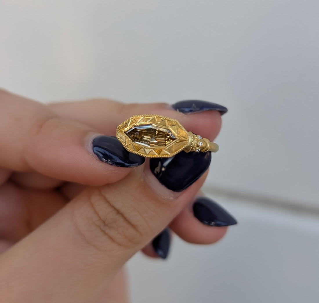 Prism Pedestal Ring - 1CT Champagne Geo Marquise Step Cut Diamond