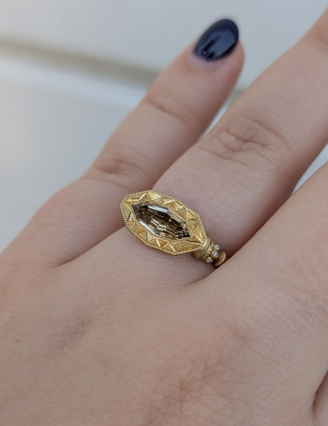 Prism Pedestal Ring - 1CT Champagne Geo Marquise Step Cut Diamond