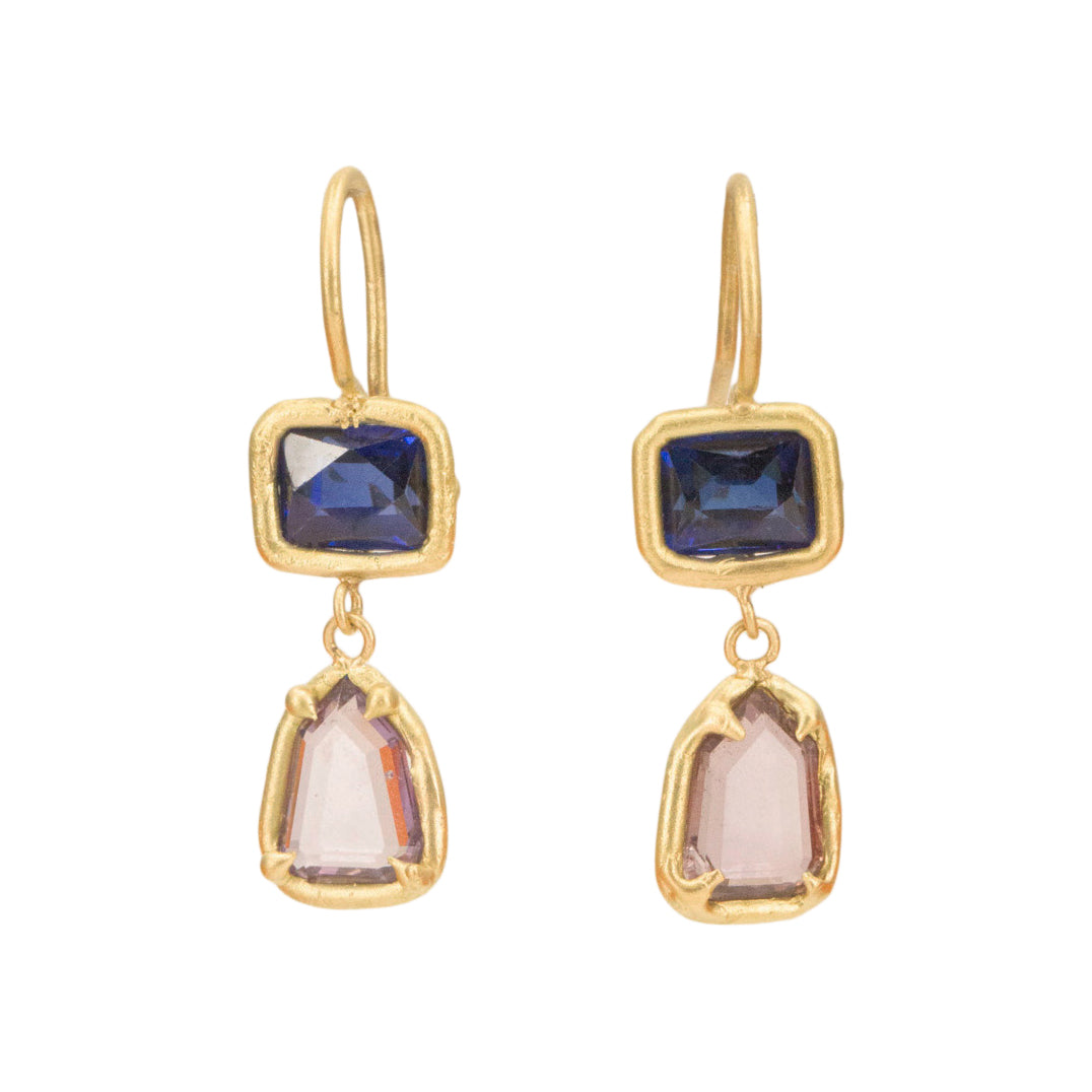 2 Stone Royal Sapphire Drop Earrings- One of a Kind