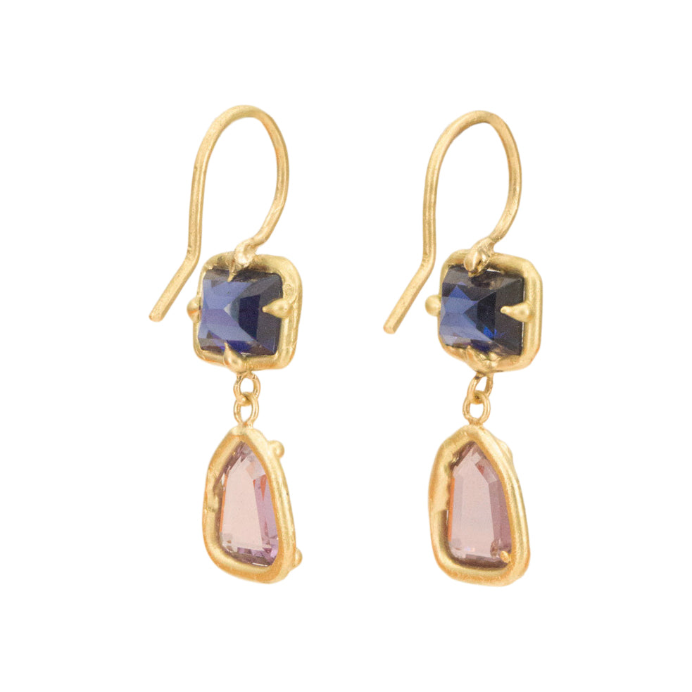 2 Stone Royal Sapphire Drop Earrings- One of a Kind