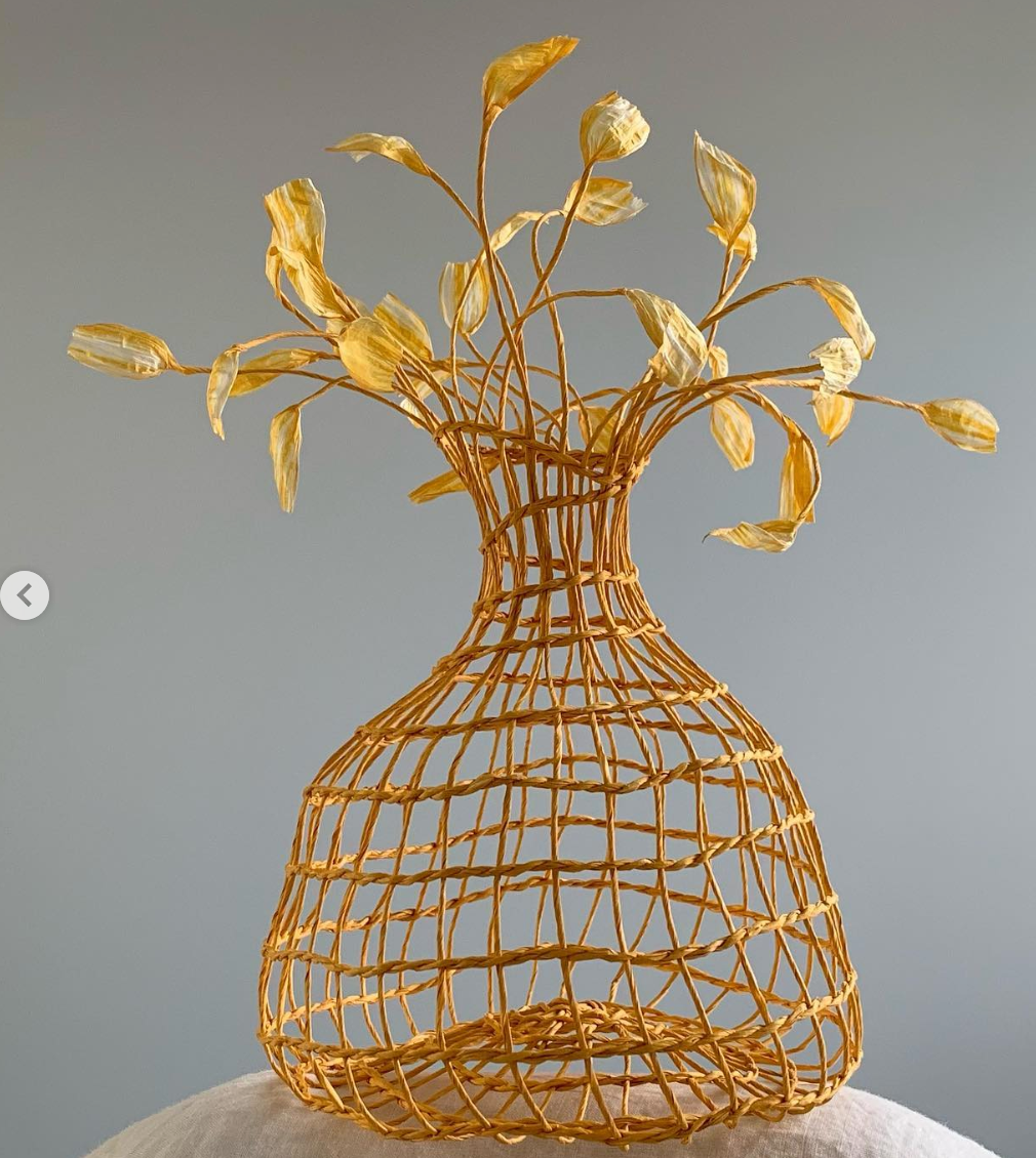 Large Yellow Paper String Vase With Teardrops