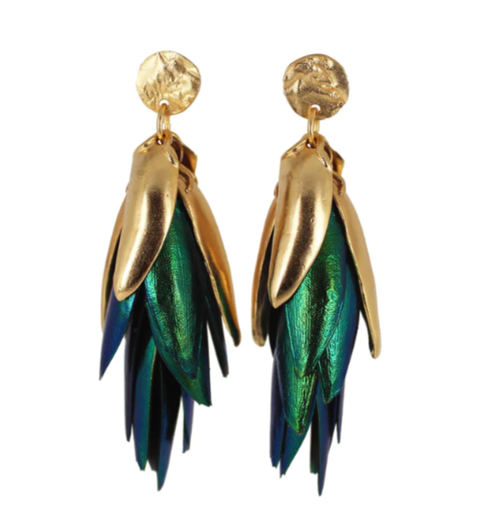 I Can See the Light- Mix Metal and Beetle Wing Earrings