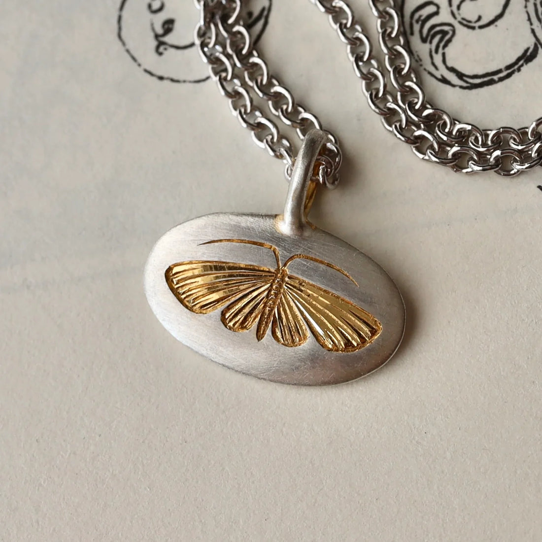 House Moth Pendant - Two Tone