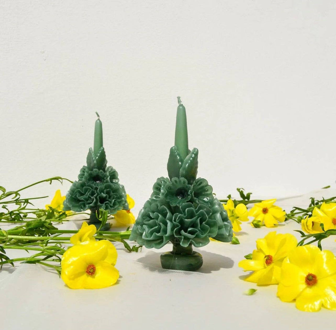 Jade Handmade with Beeswax Floral Taper Candle Oaxaca art: Large