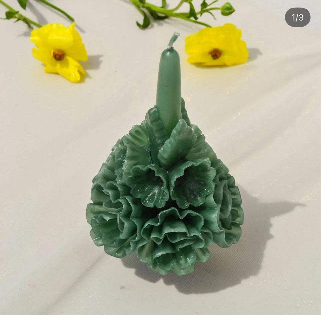 Jade Handmade with Beeswax Floral Taper Candle Oaxaca art: Large