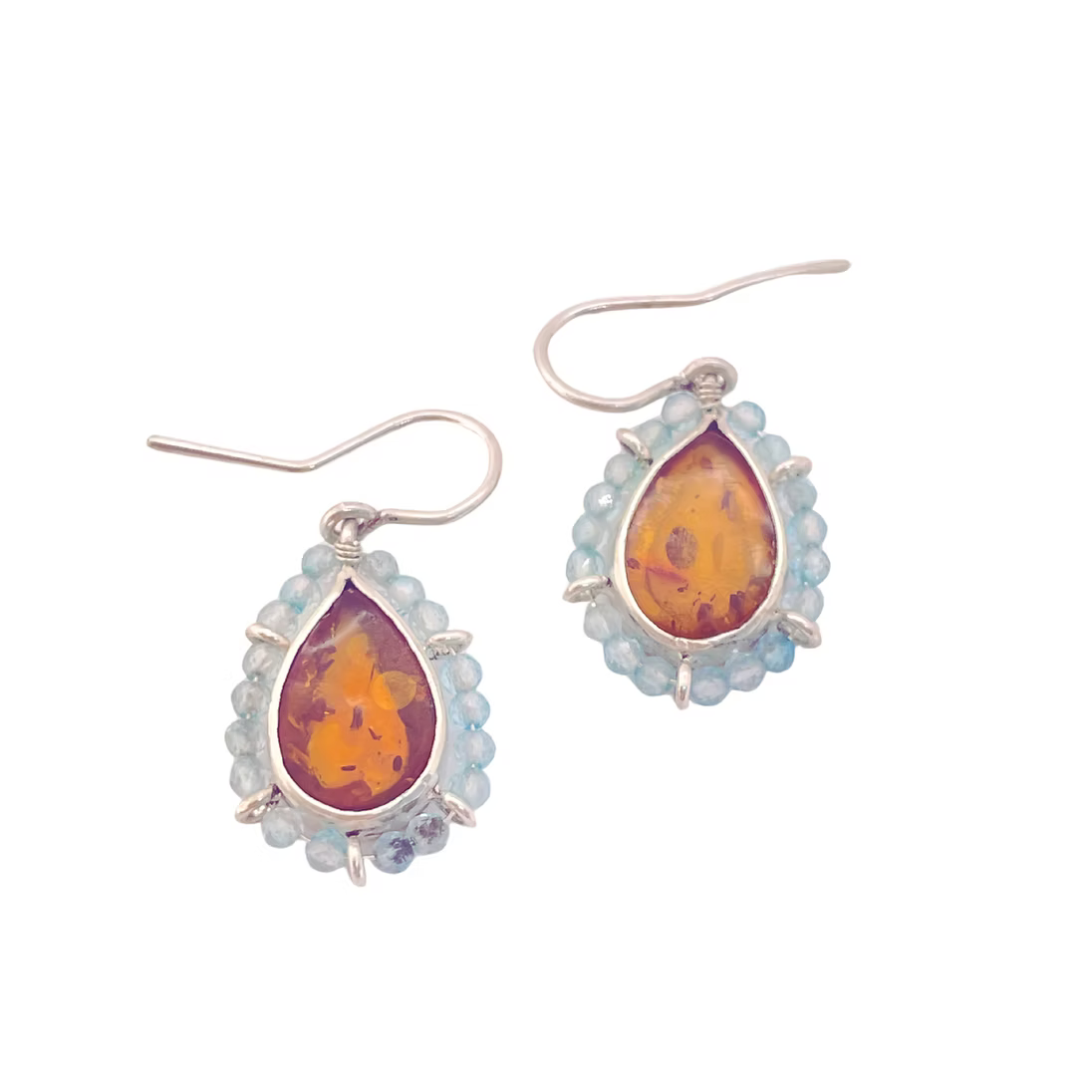 Amber Aquamarine Halo Earrings