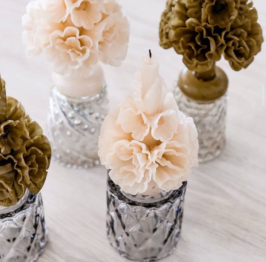 Olive Handmade with Beeswax Floral Taper Candle Oaxaca art: Small