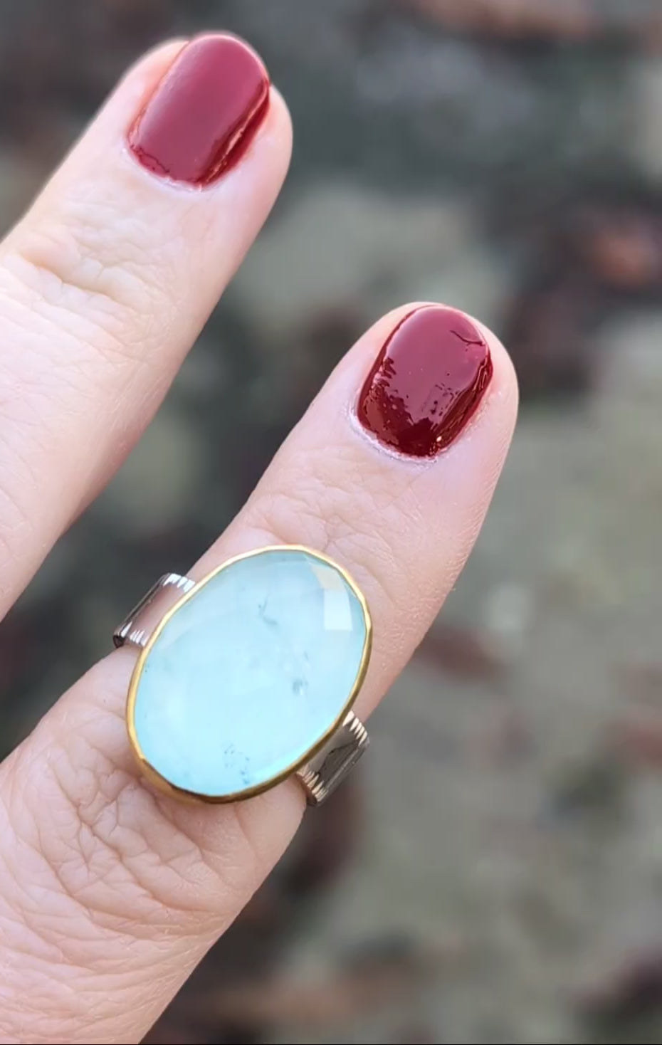 Aquamarine Oval Rosecut Ring