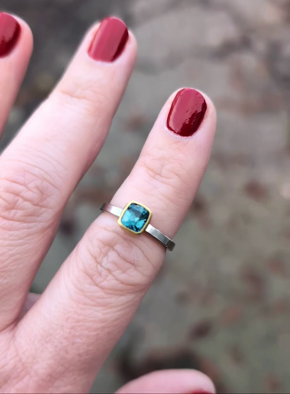 Blue Tourmaline Cushion Ring