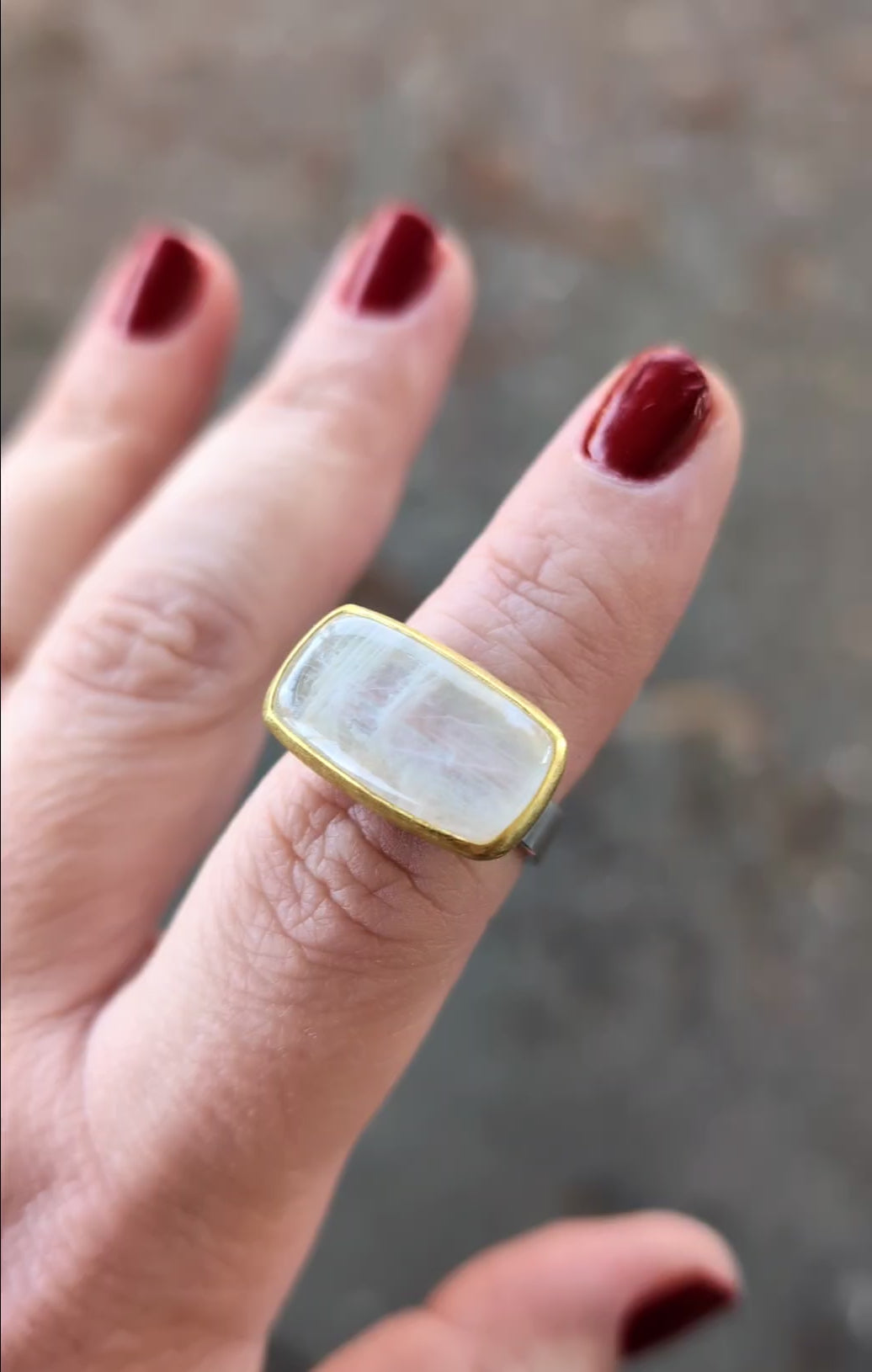East-West Moonstone Cushion Ring