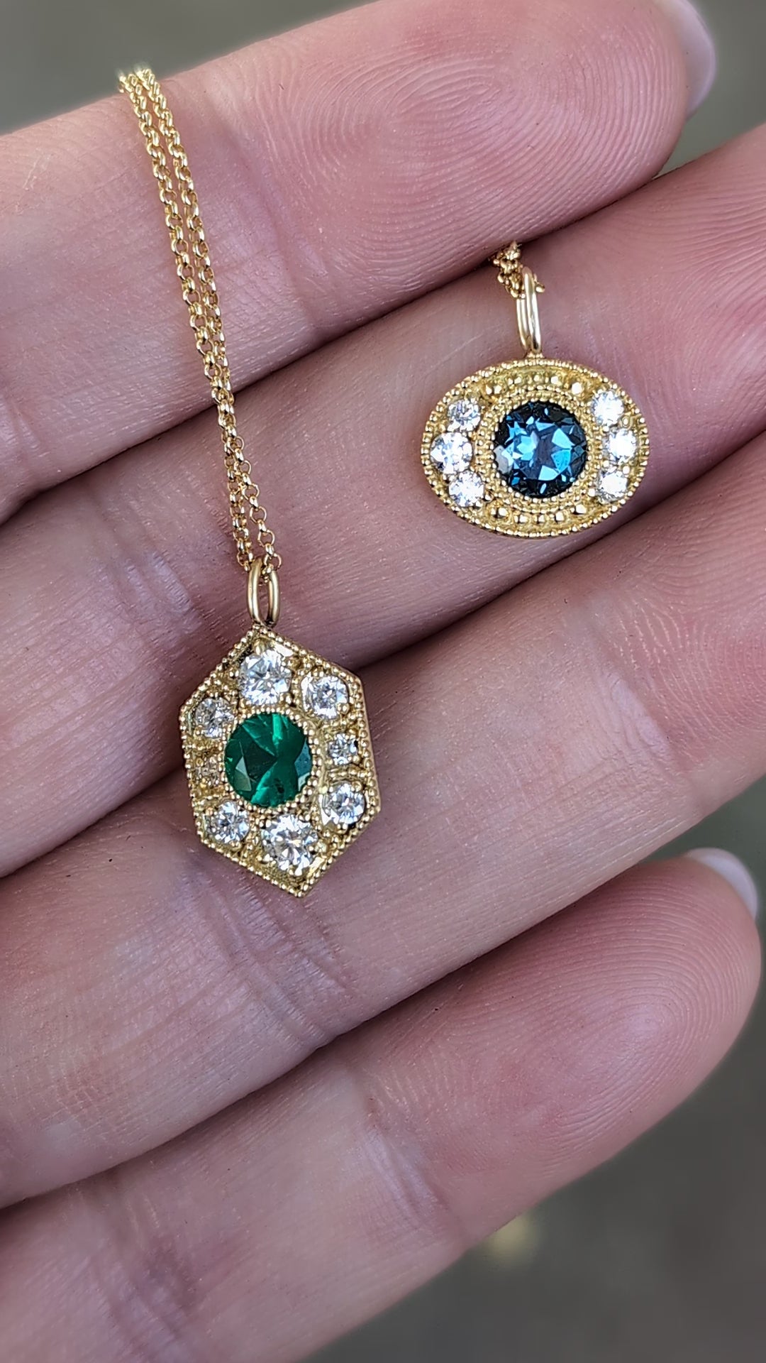 18k Diamond and Emerald Wyatt Necklace- large