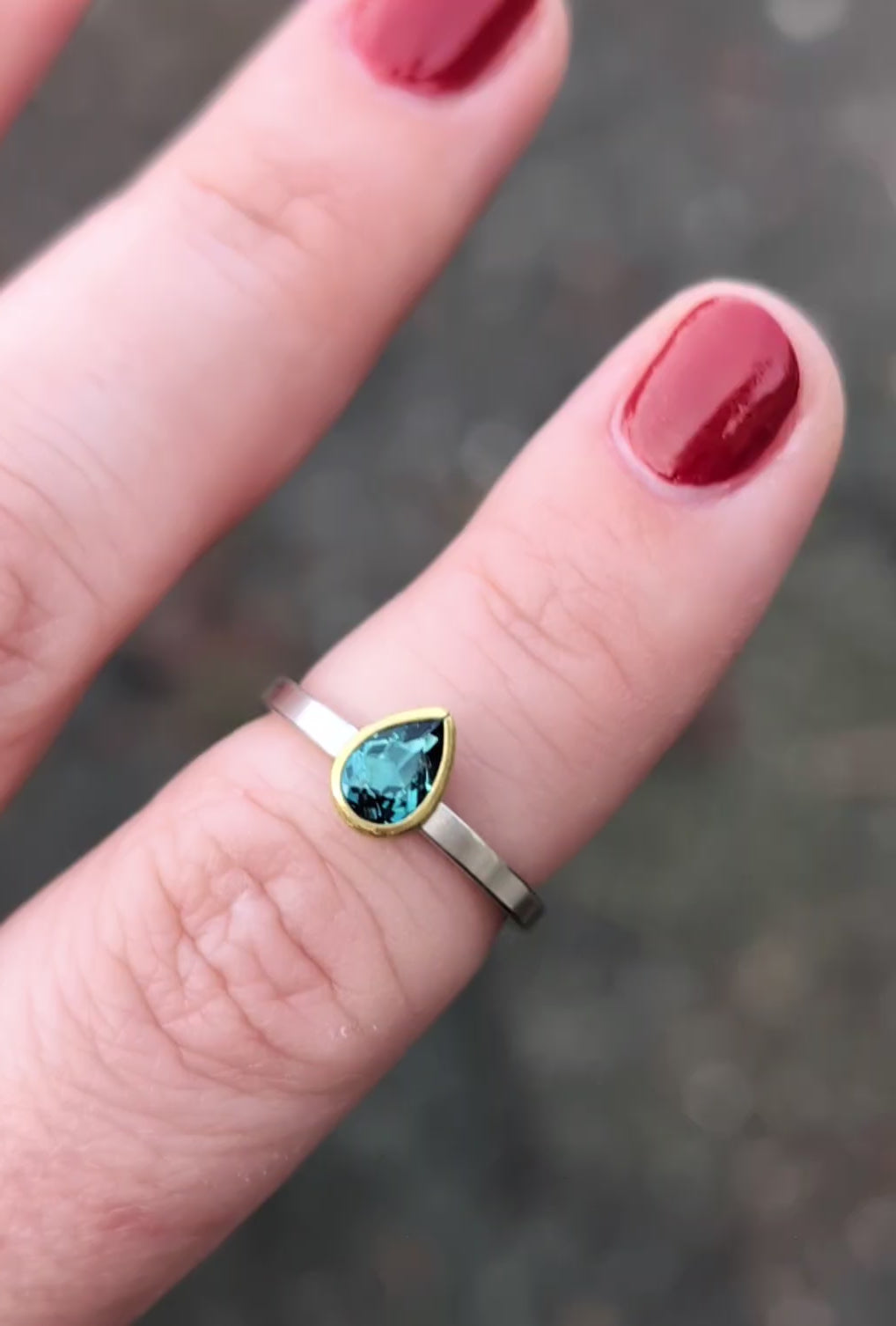 Blue Tourmaline Drop Ring