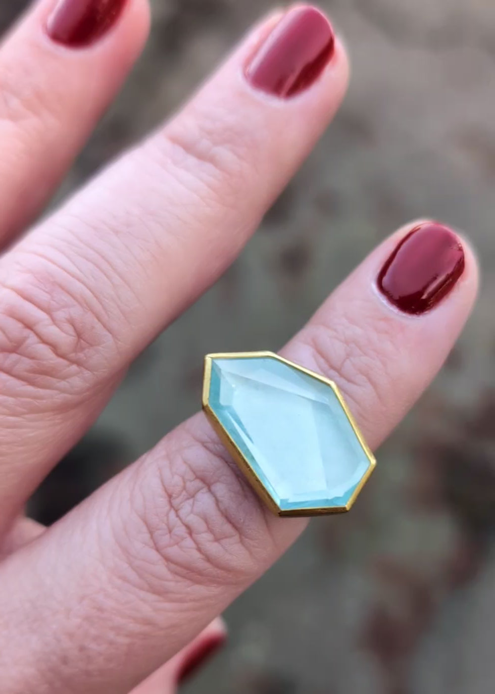 East-West Geometric Aquamarine Ring