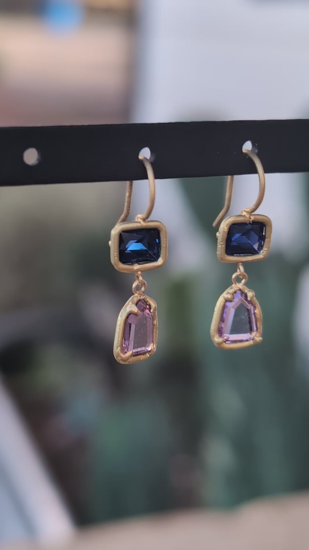 2 Stone Royal Sapphire Drop Earrings- One of a Kind