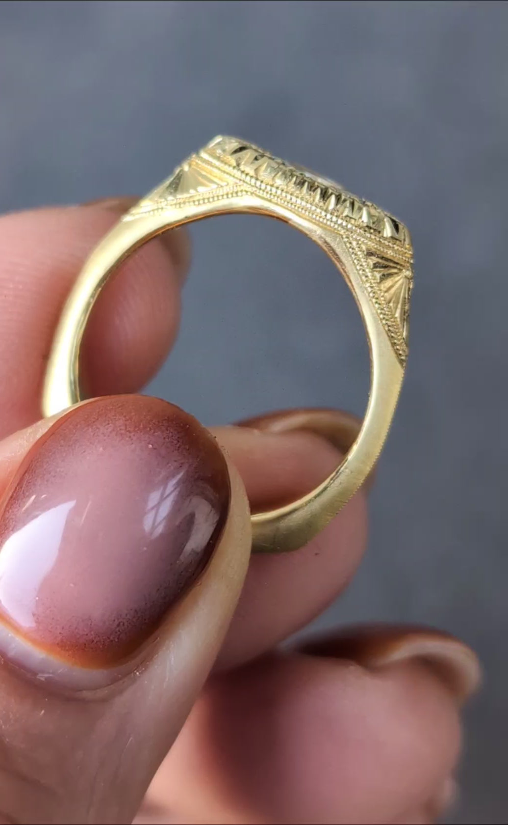 Engraved Gemini Marquise Ring - One of a Kind