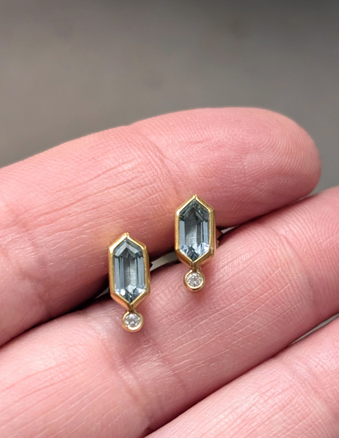 Aquamarine & Diamond Hexagon Stud Earrings