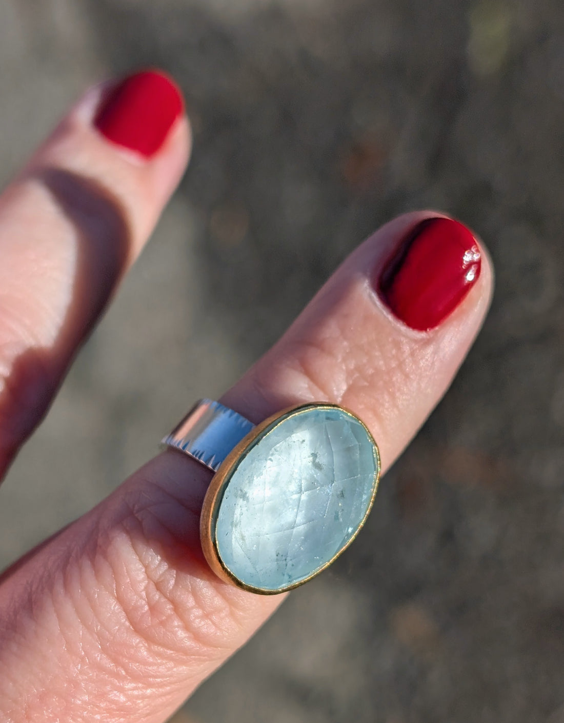 Aquamarine Oval Rosecut Ring