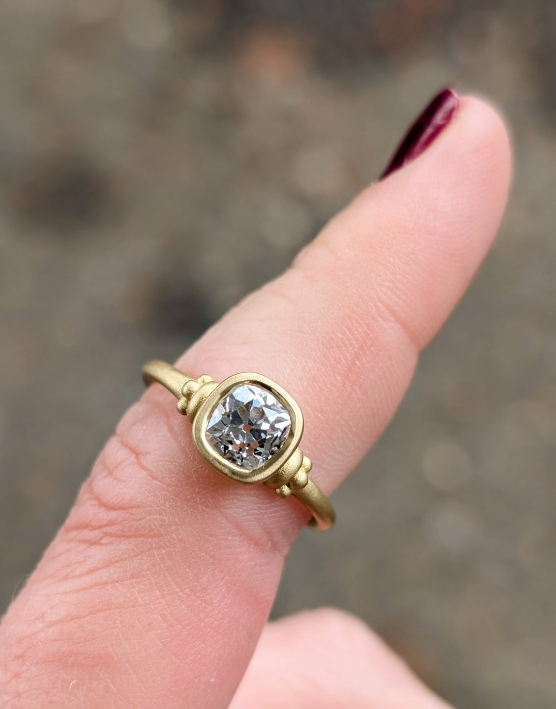 Old Mine Cushion Cut Bezel Ring - One of a Kind