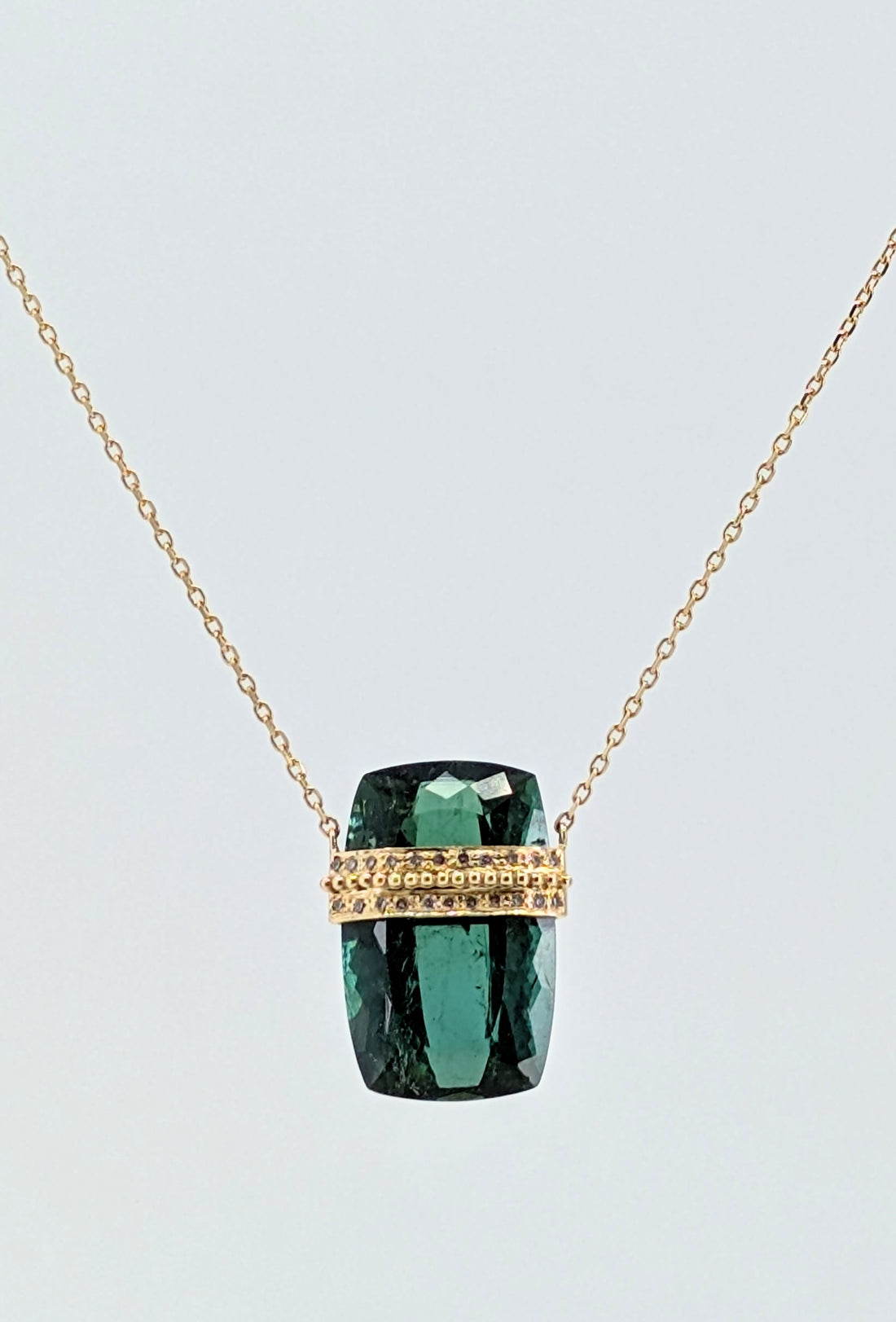 Tourmaline with Diamond and Gold Balls Necklace - One of a Kind