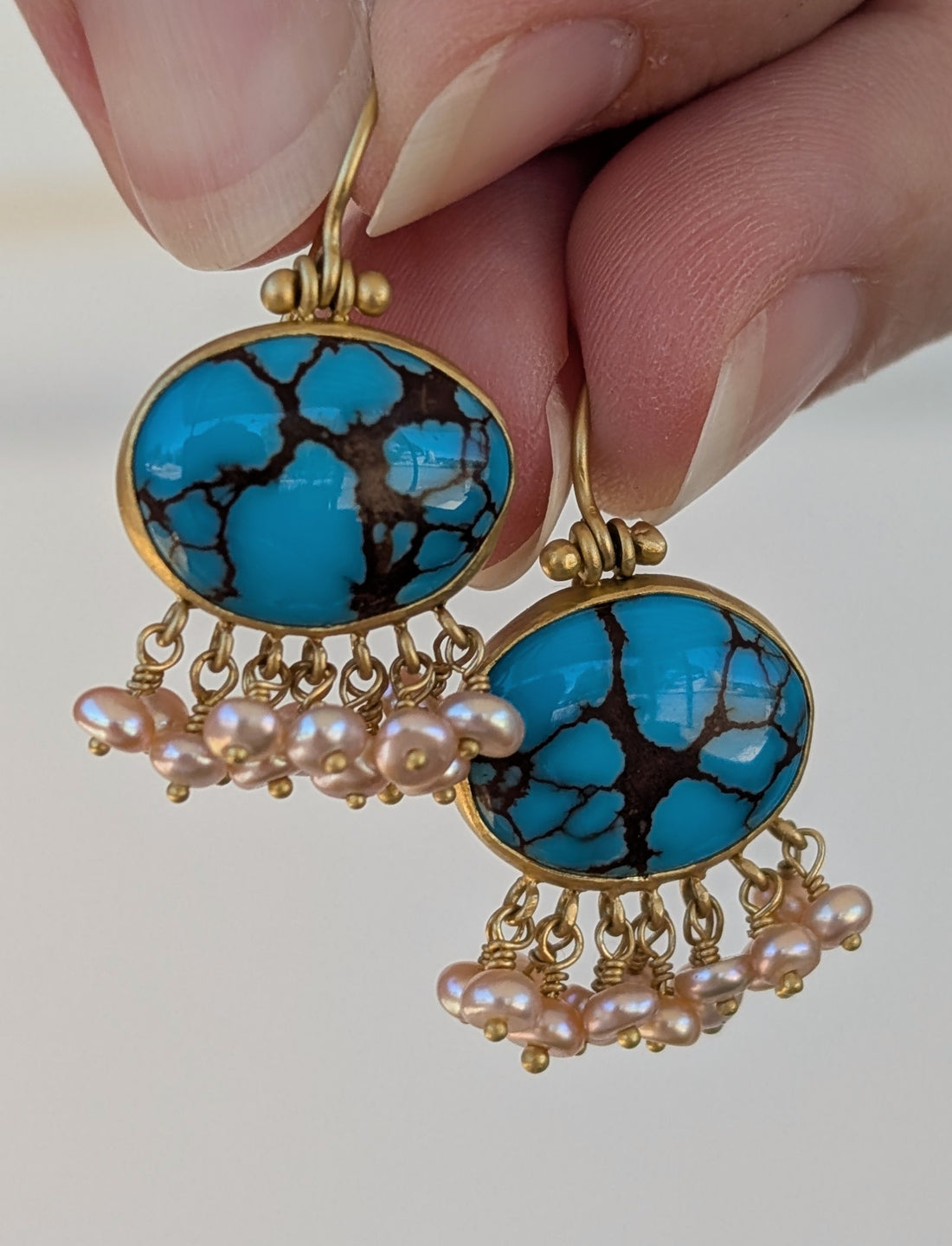 Turquoise and Pearl Earrings - One of a Kind