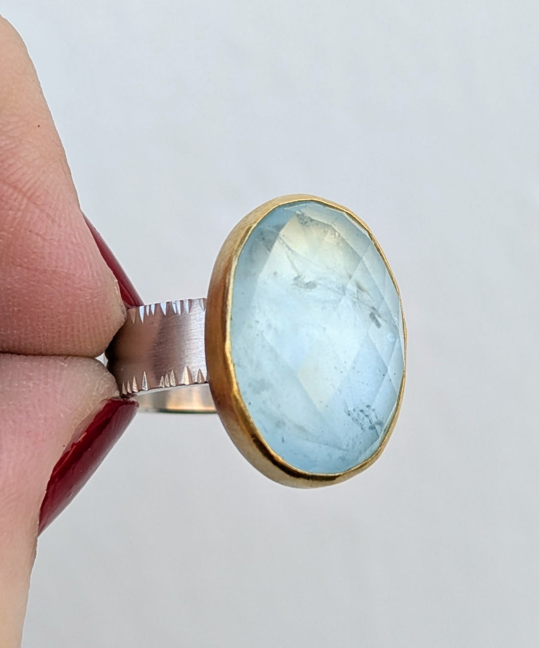 Aquamarine Oval Rosecut Ring