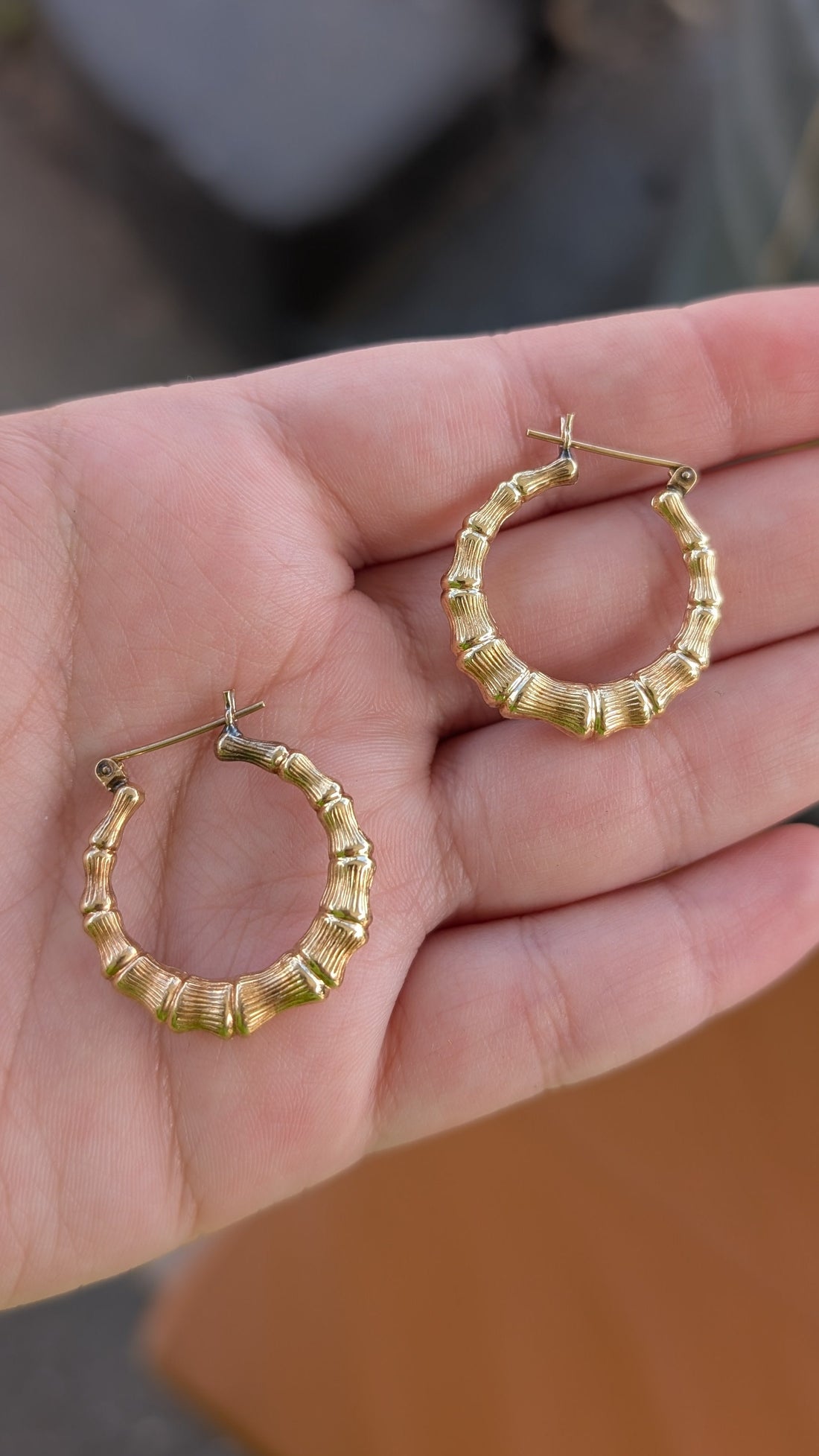 80's Vintage Bamboo Hoops in 10k