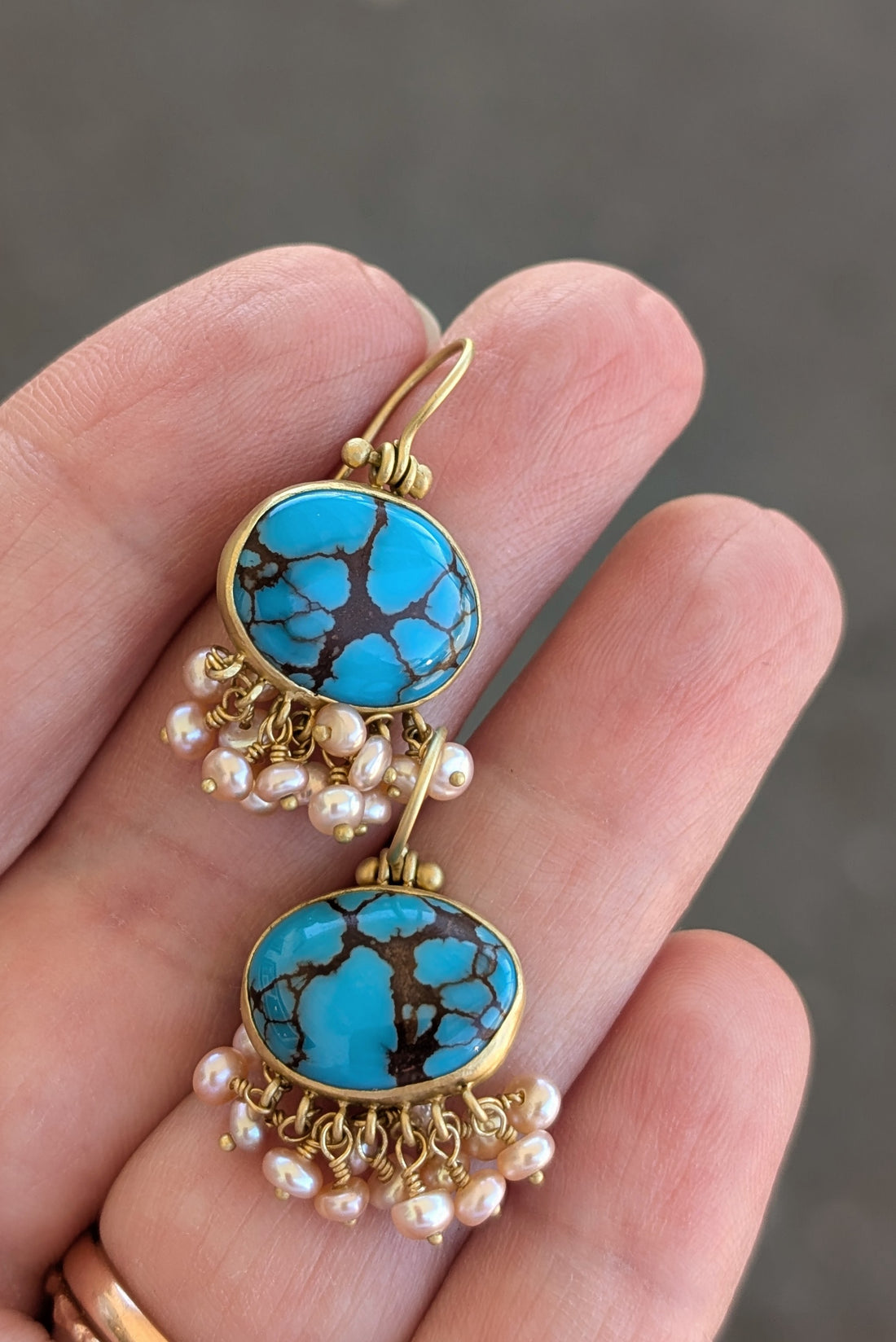 Turquoise and Pearl Earrings - One of a Kind