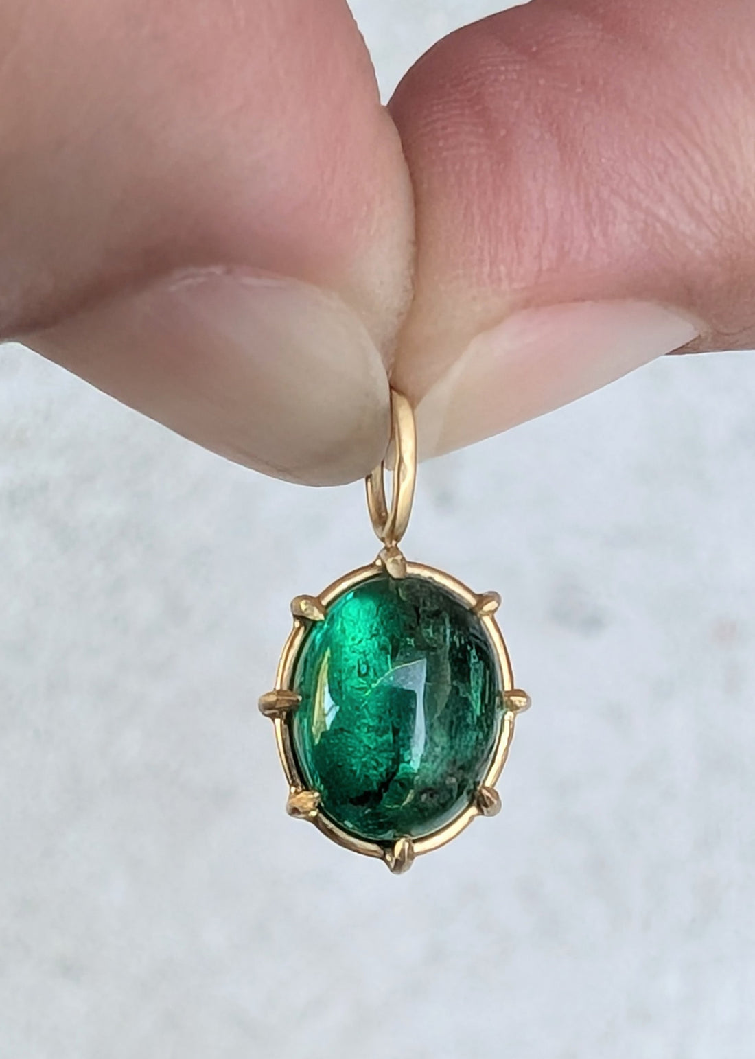 Emerald Cabachon Basket Pendant 2.57CT -  One of a Kind