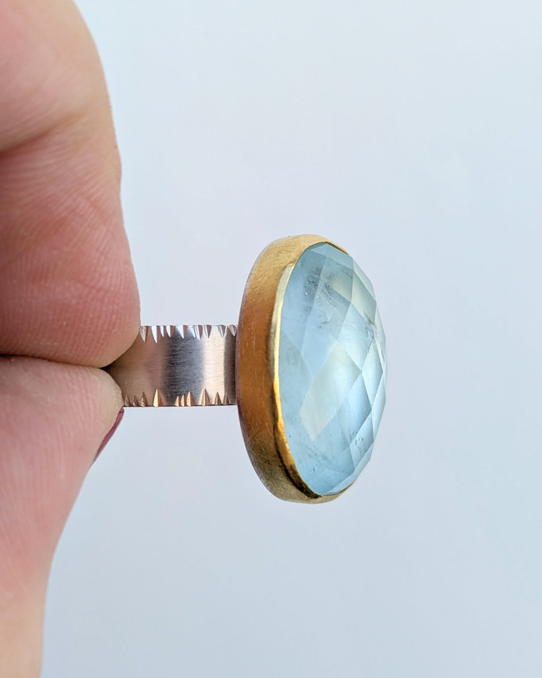 Aquamarine Oval Rosecut Ring