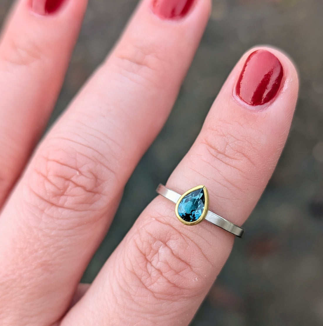 Blue Tourmaline Drop Ring