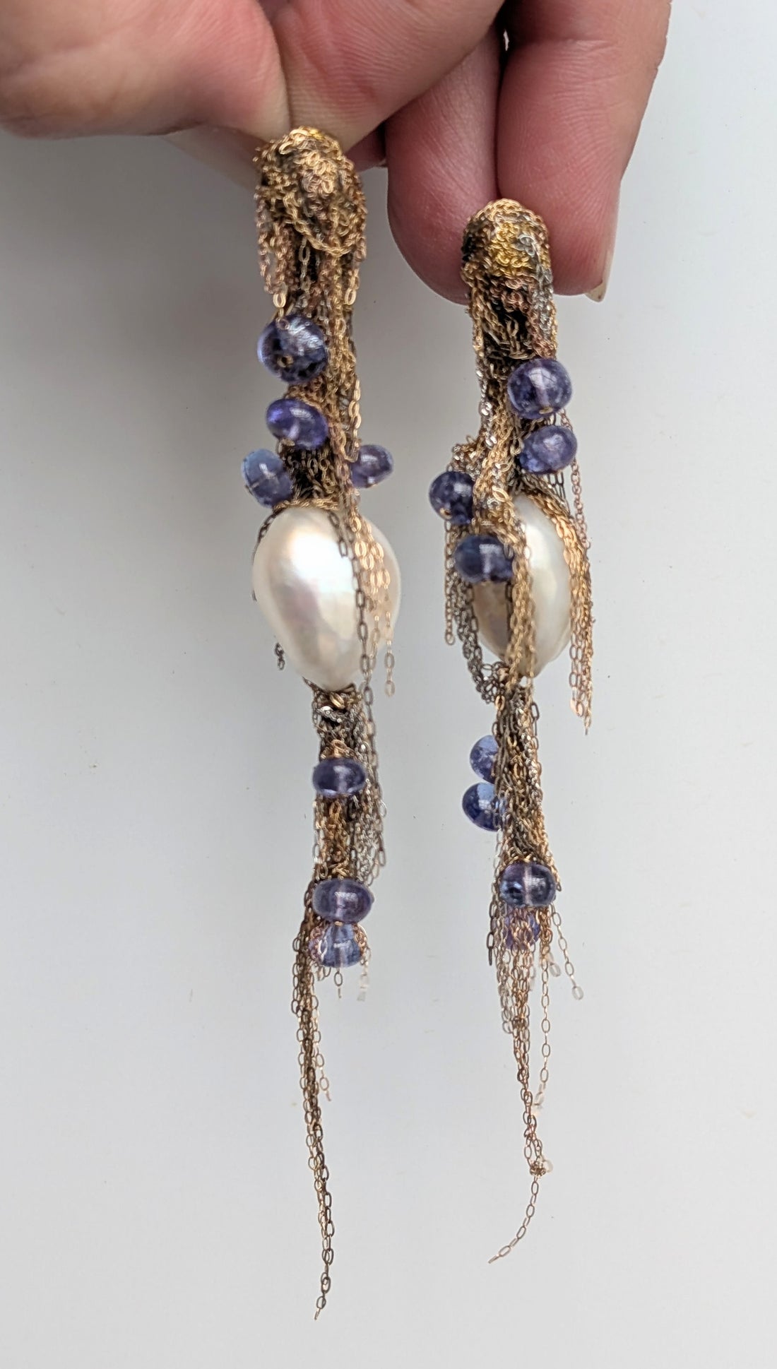 Freshwater Pearl and Tanzanite Earrings
