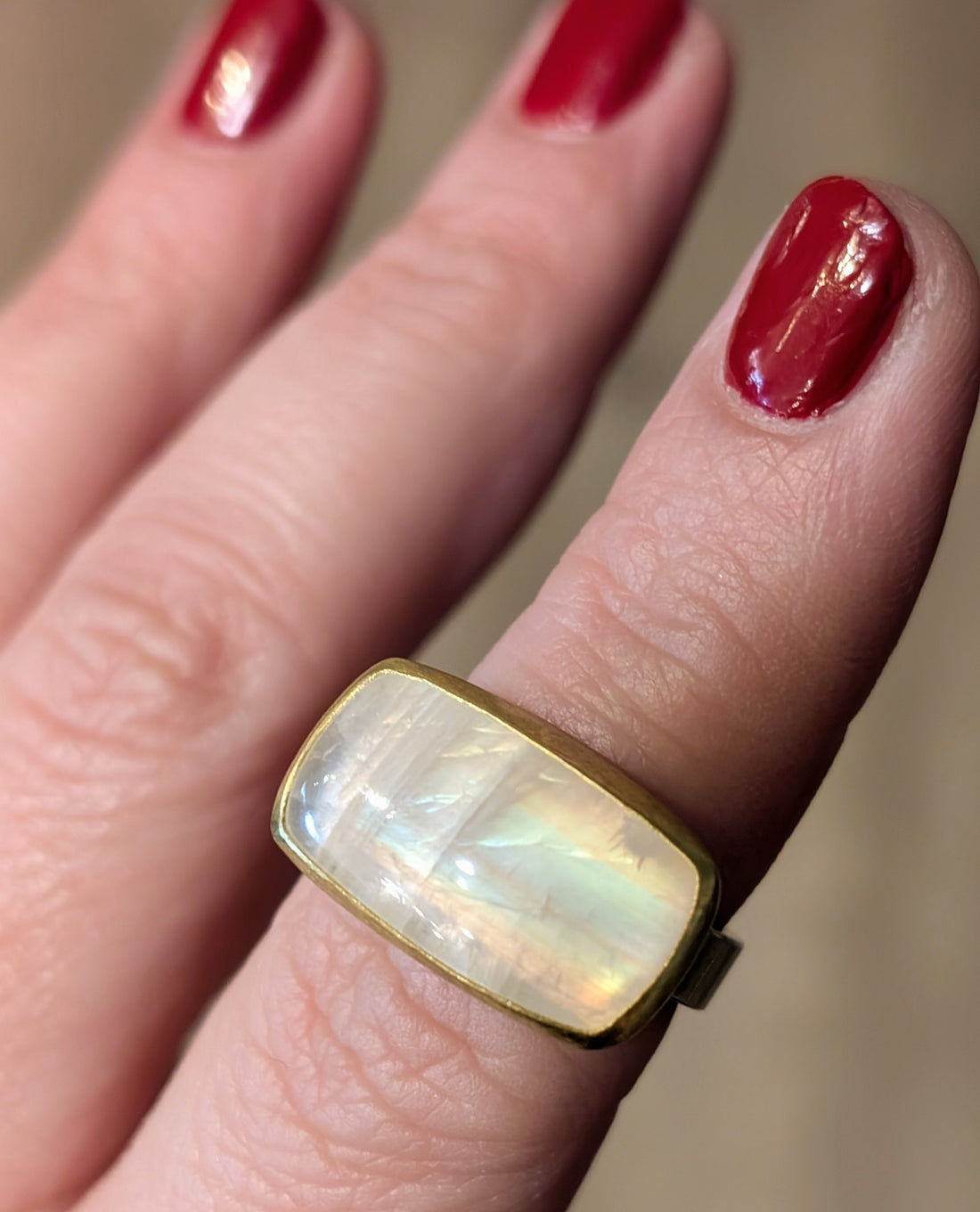 East-West Moonstone Cushion Ring