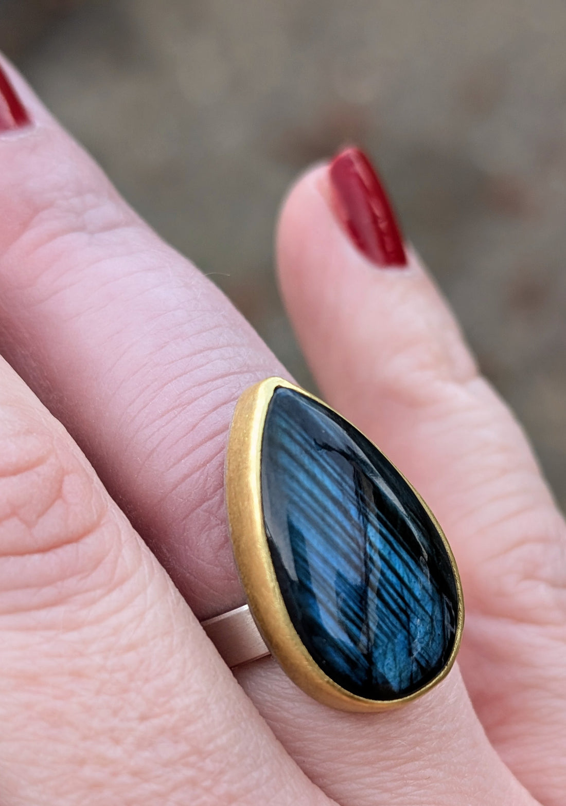 Labradorite Drop Cabochon Ring