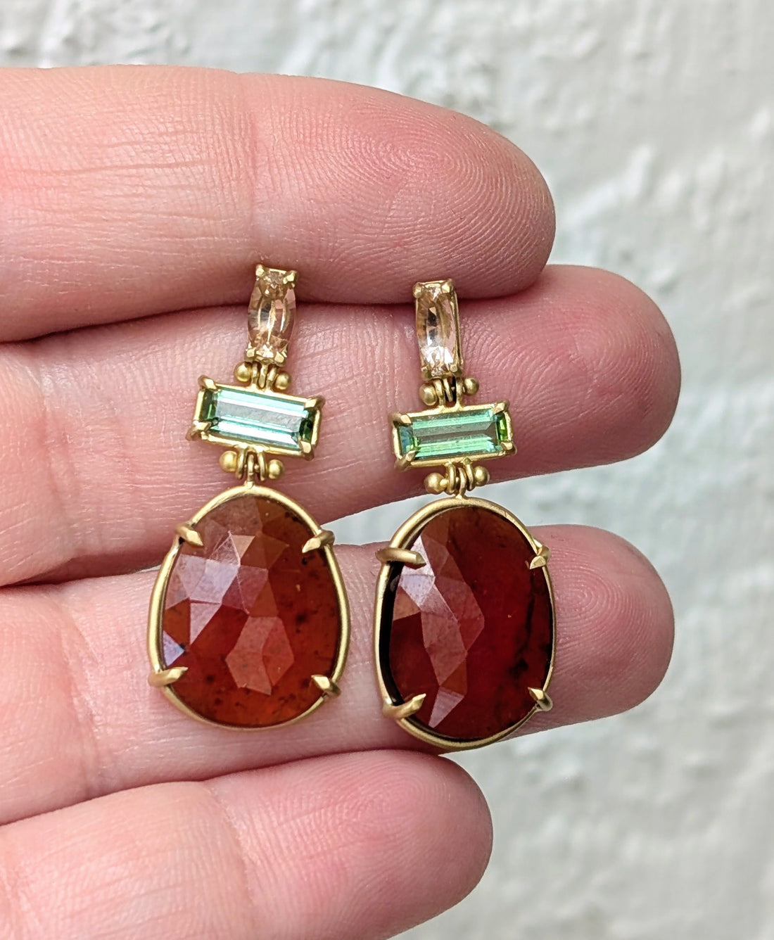 Carnelian, Tourmaline and Topaz Statement Earrings - One of a Kind